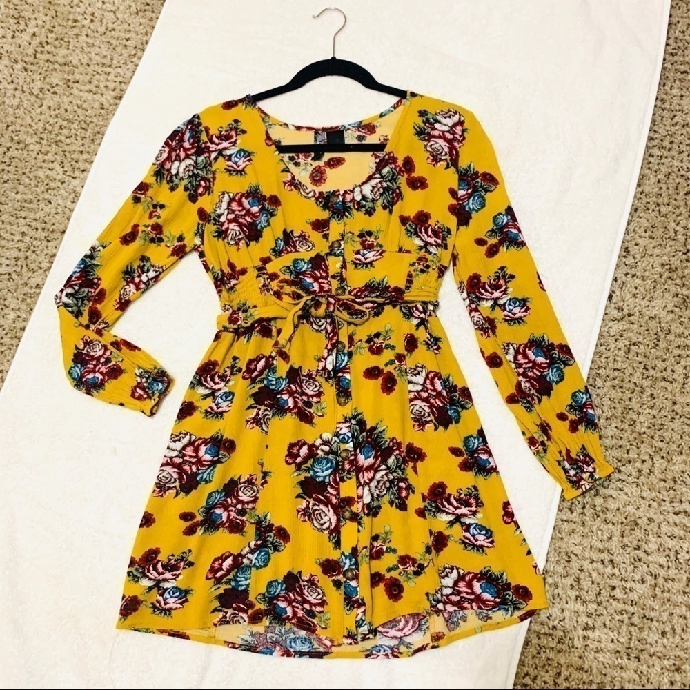 LUNA CHIX mini cute sun yellow floral dress XS - Picture 2 of 6